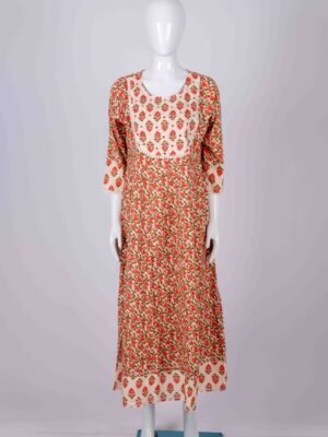 Women's Beige With red floral printed kurta set