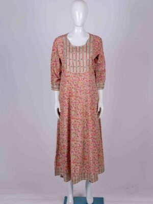 Women's Beige floral printed kurta set