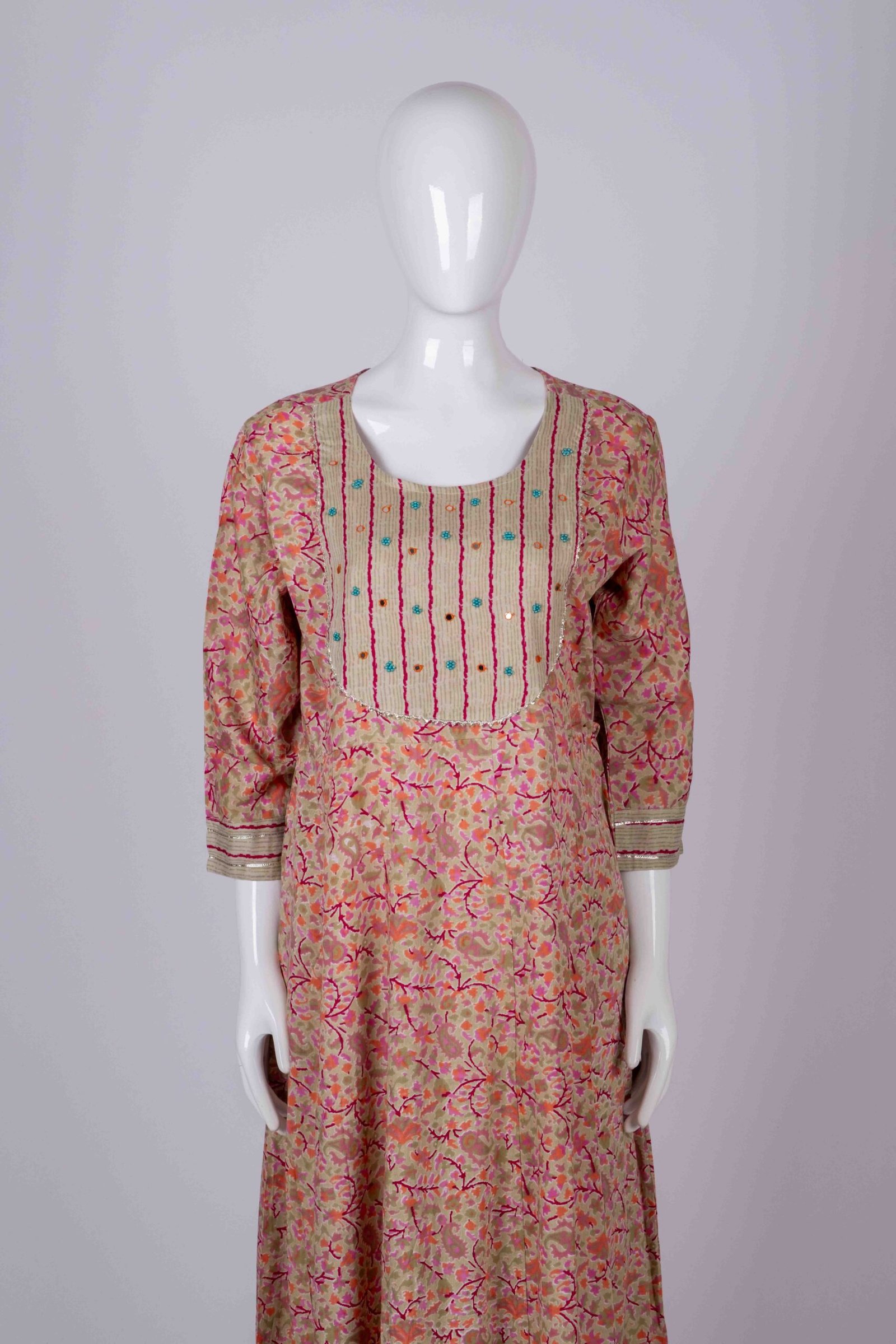 Women's Beige floral printed kurta set