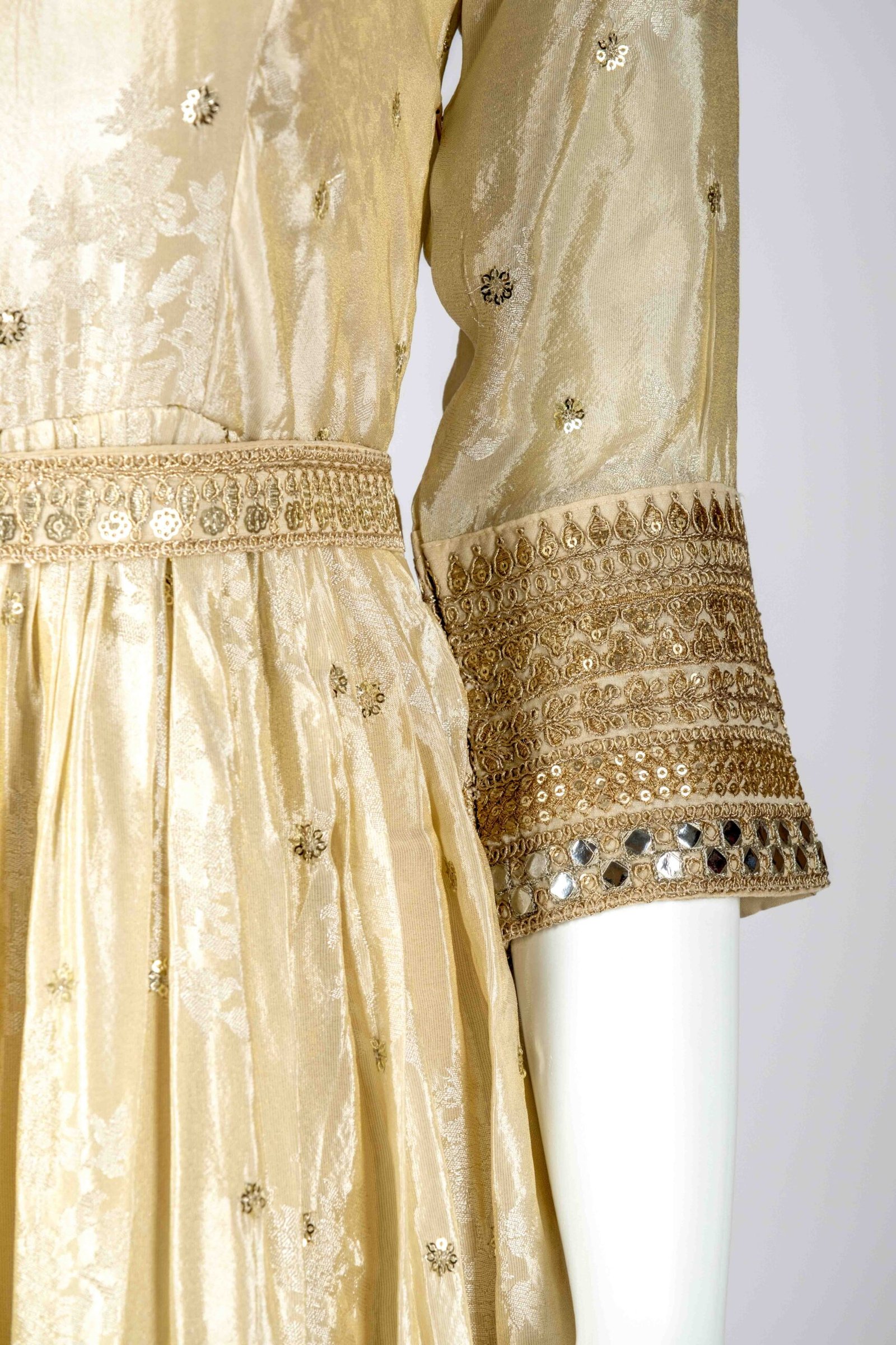 Women's Cream Gold Chamki Anarkali set