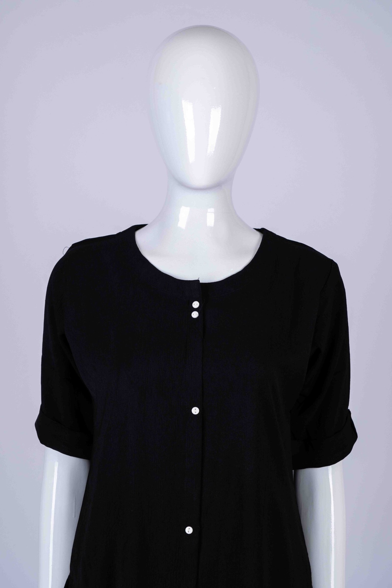 Women's Black solid button-down kurta top