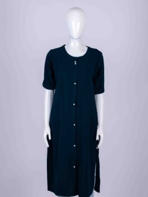 Women's Peacock Blue solid button-down kurta top