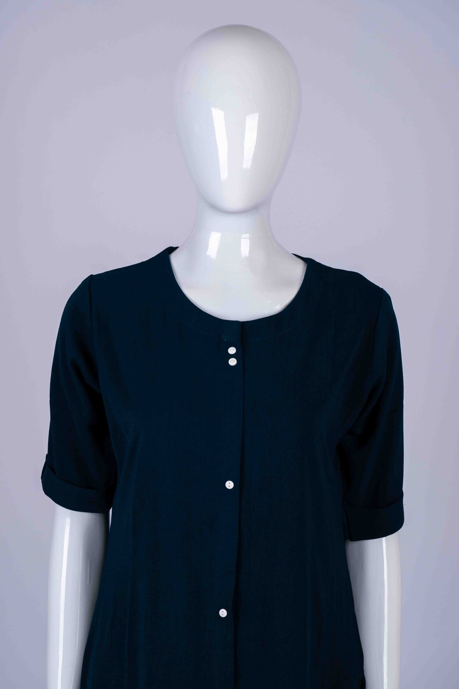 Women's Peacock Blue solid button-down kurta top