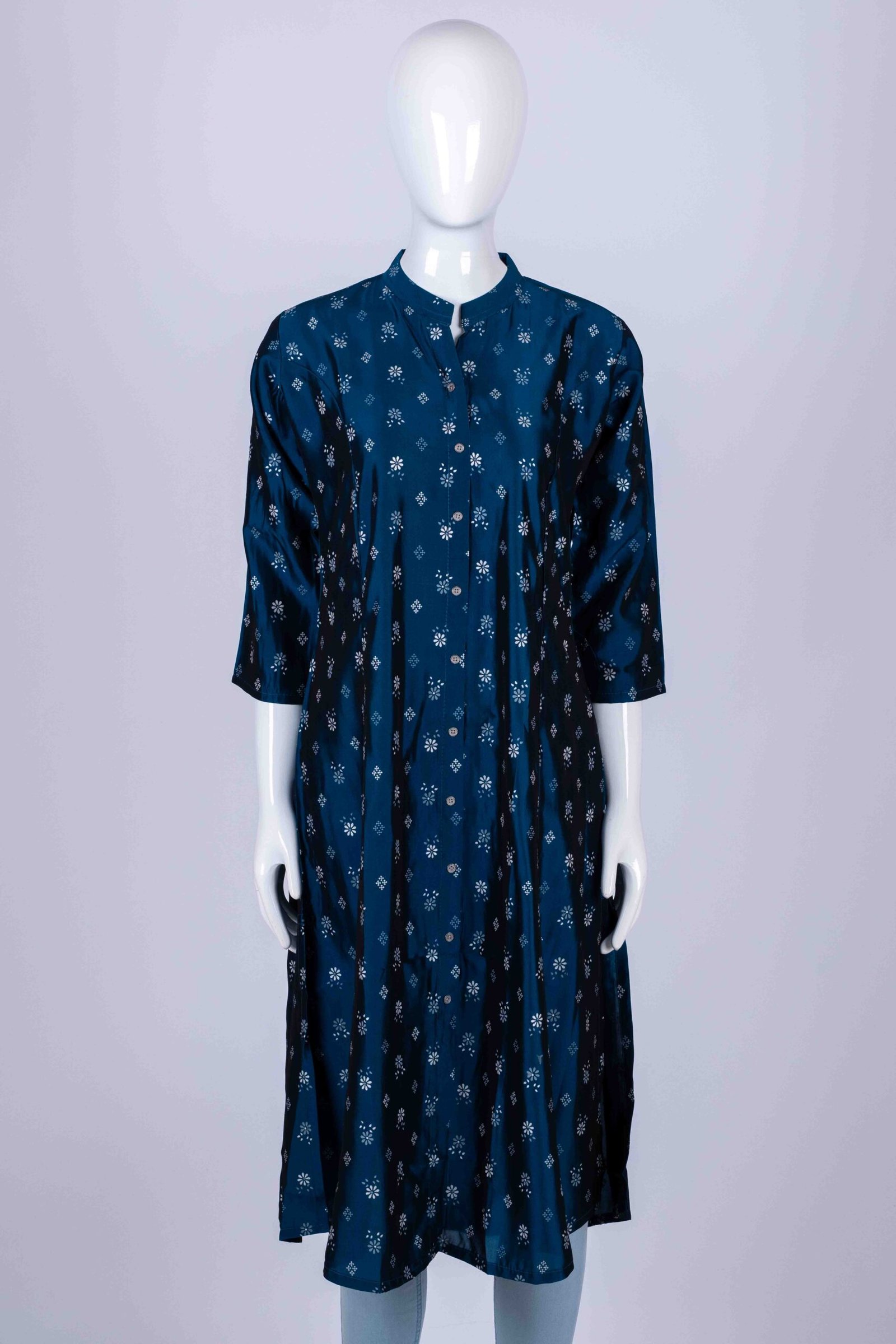 Women's Blue floral print button-down kurta top