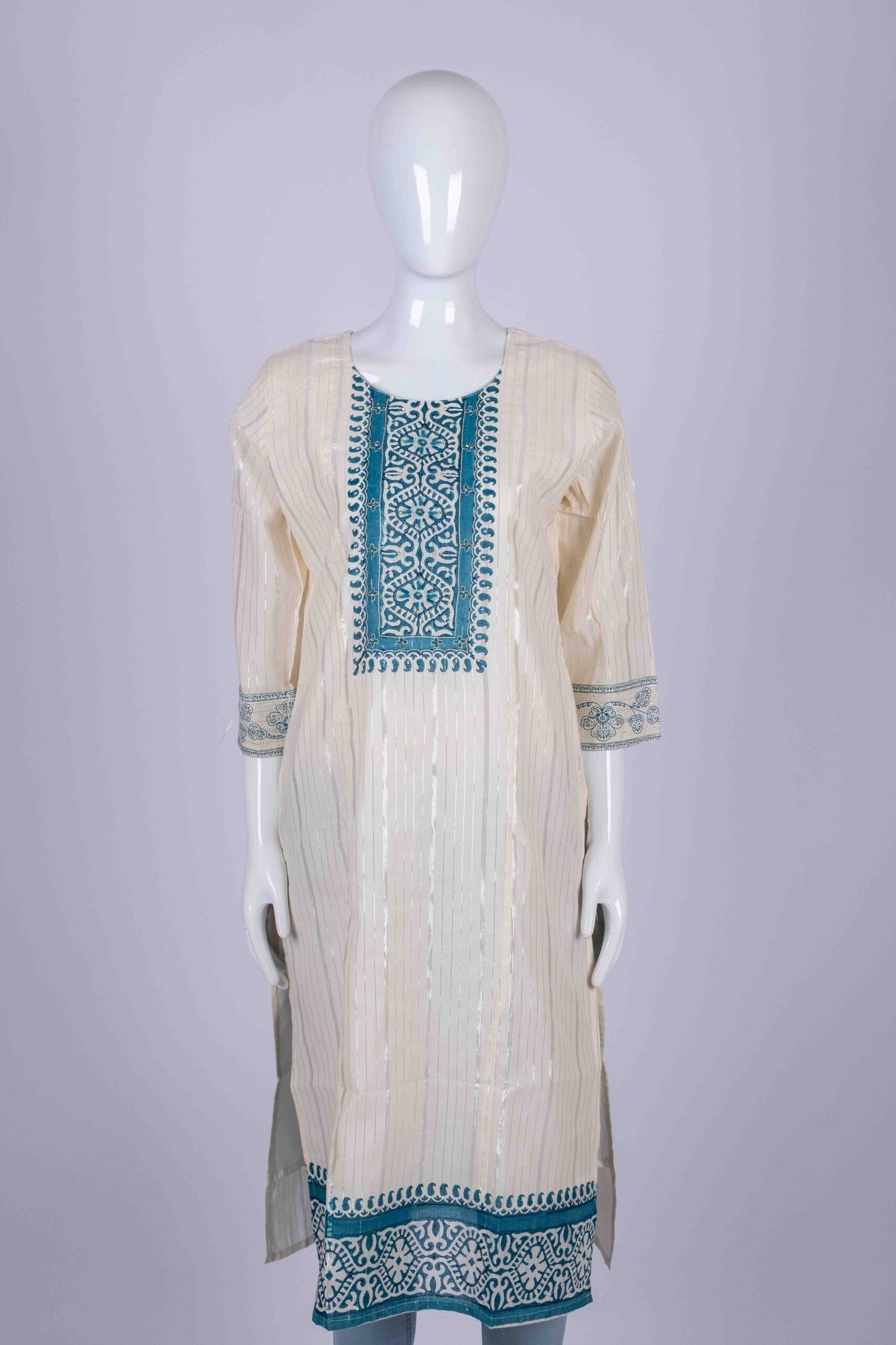 Women's Off-White Blue ethnic print kurta top