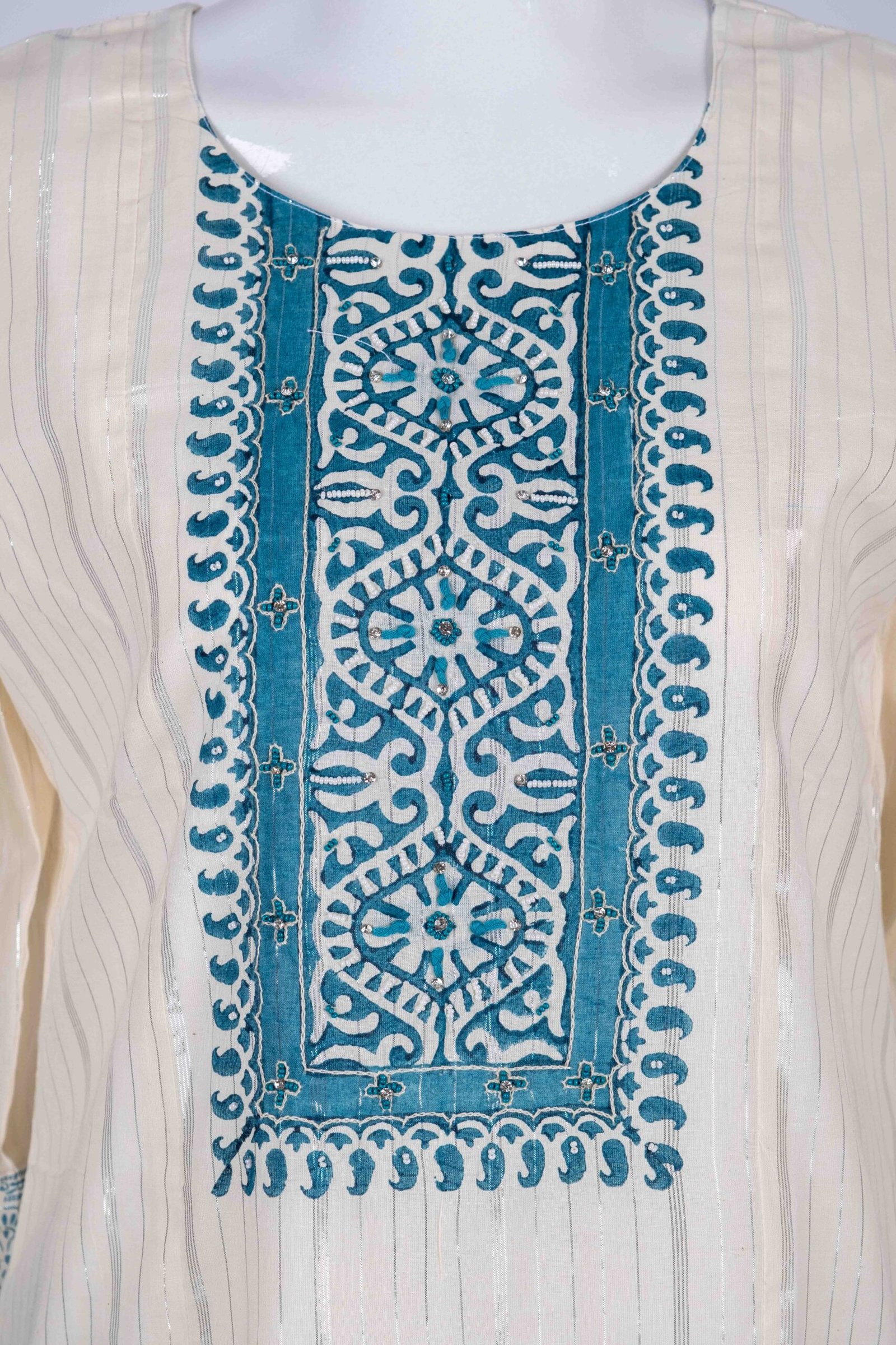 Women's Off-White Blue ethnic print kurta top