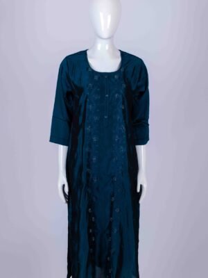 Women's Blue solid kurta with floral embroidery