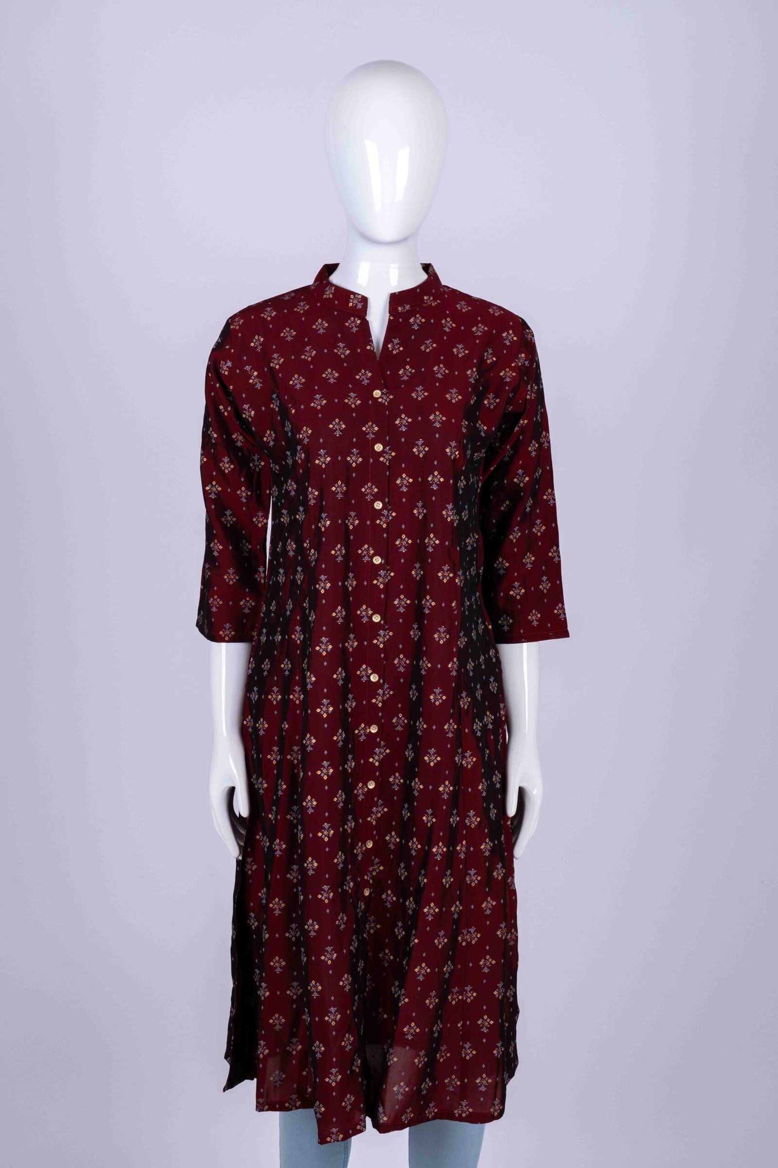 Women's Maroon floral print button-down kurta top