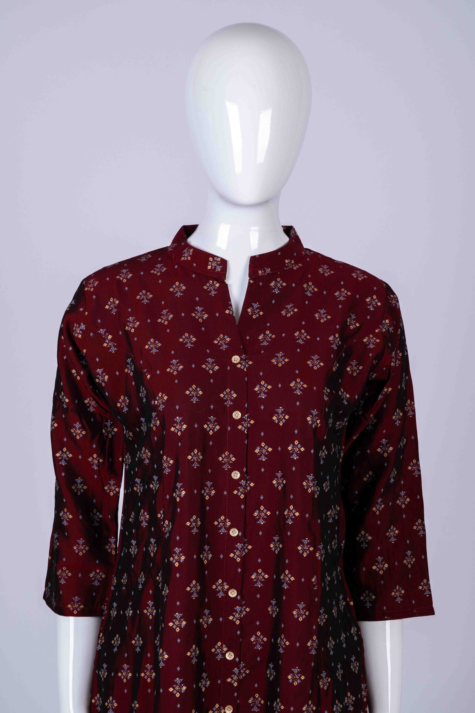 Women's Maroon floral print button-down kurta top