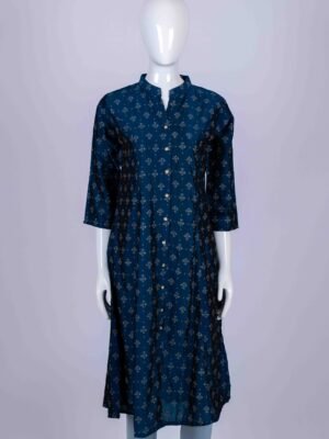 Women's Blue floral print button-down kurta top