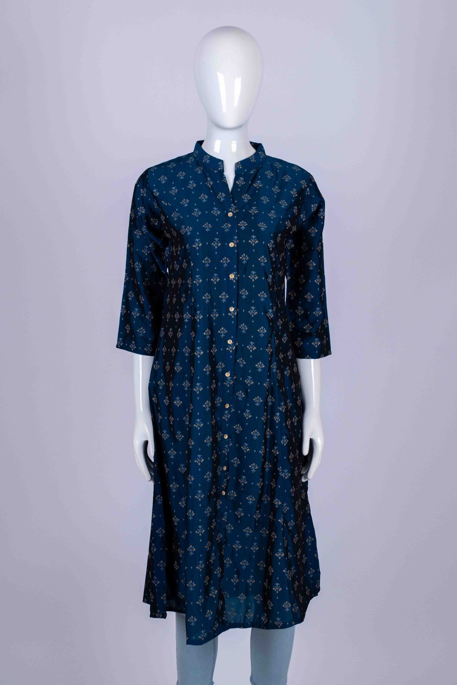 Women's Blue floral print button-down kurta top