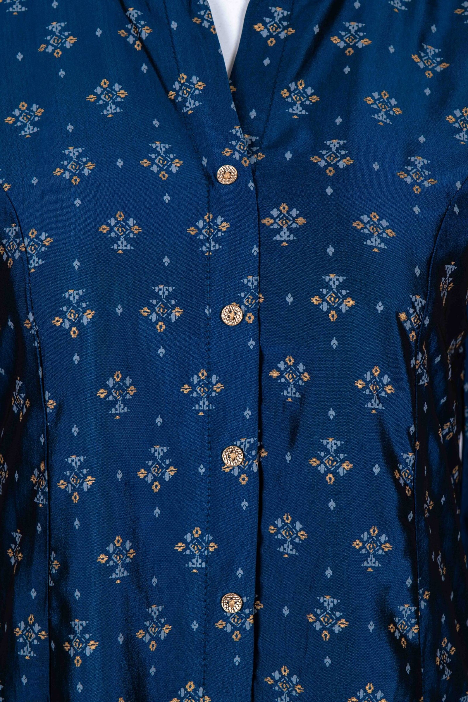 Women's Blue floral print button-down kurta top