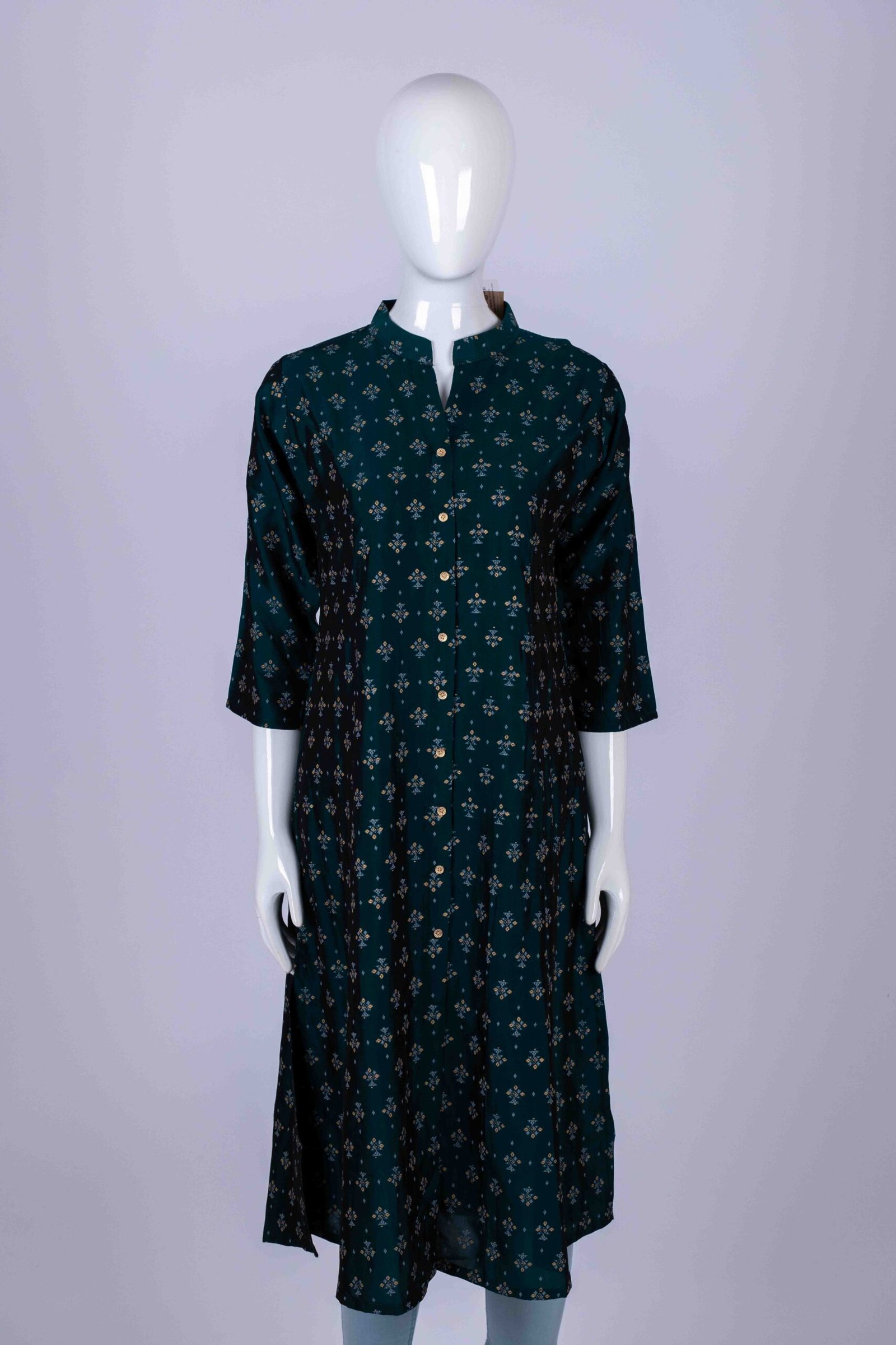 Women's Green floral print button-down kurta top