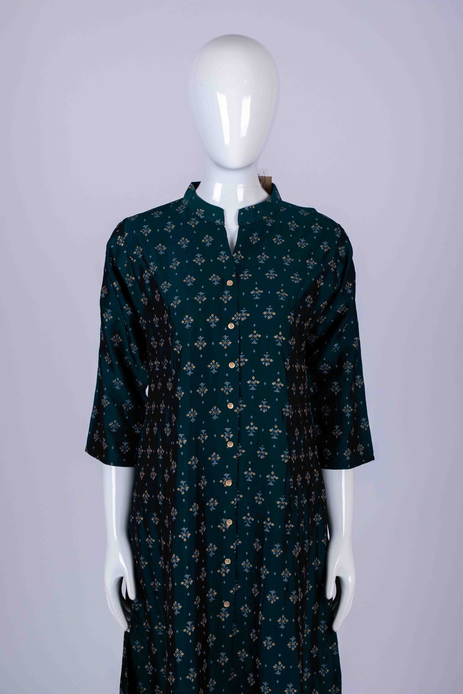 Women's Green floral print button-down kurta top