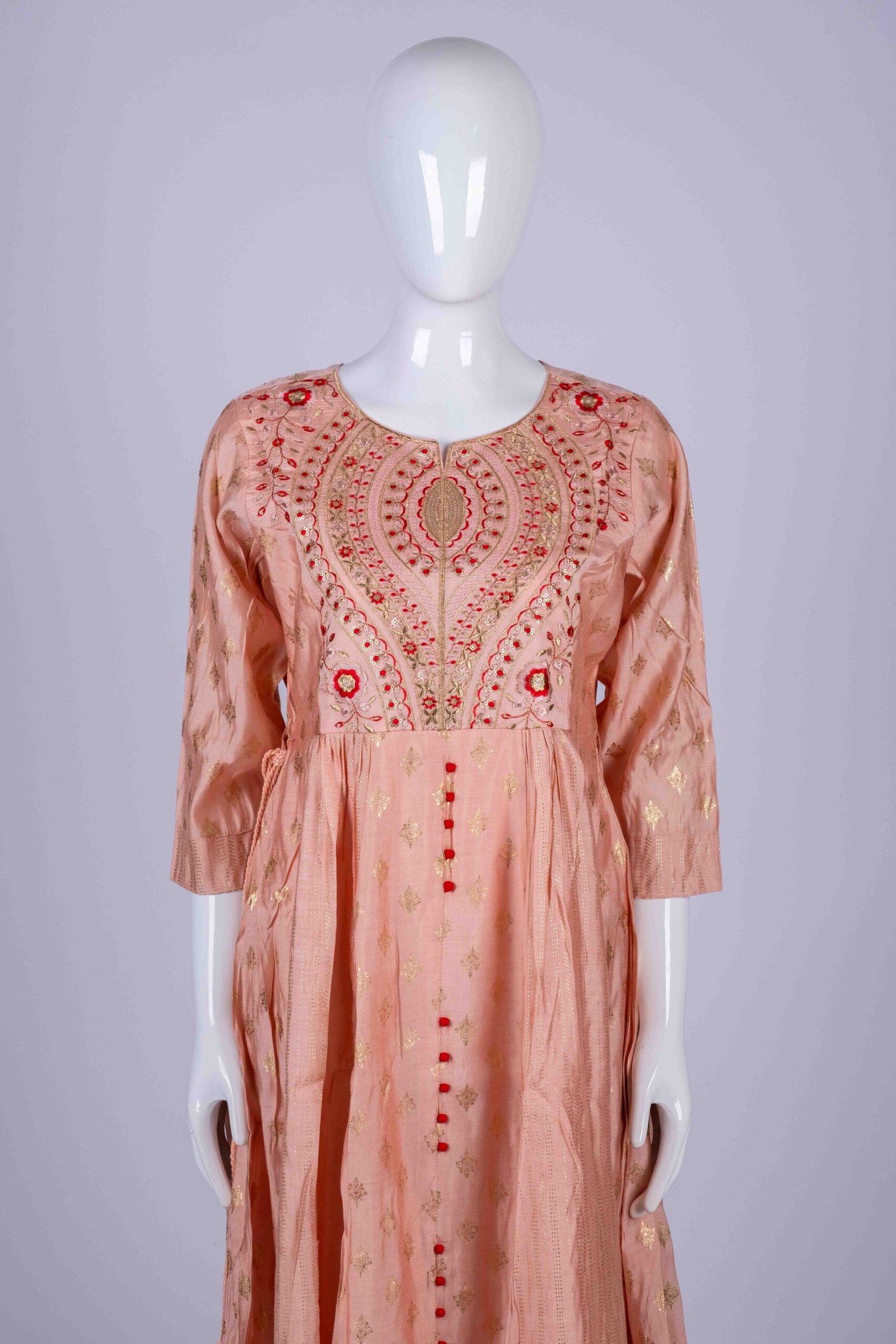 Women's Peach kurta top with ethnic embroidery