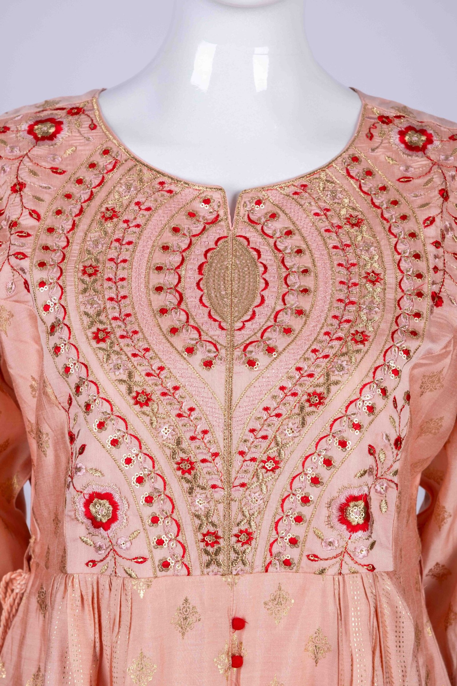 Women's Peach kurta top with ethnic embroidery