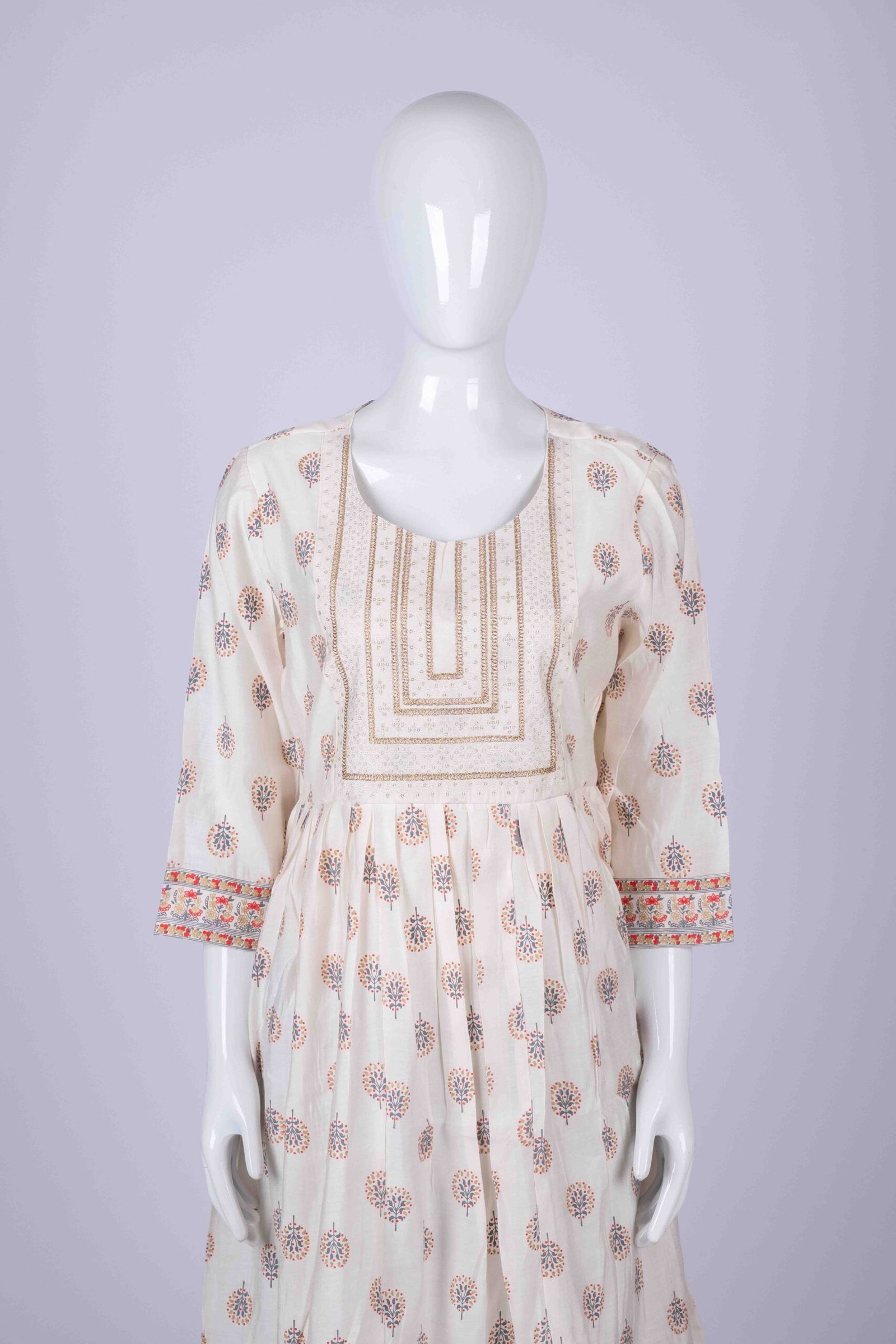 Women's White floral ethnic printed kurta top