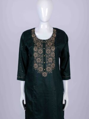 Women's Green floral embroidery kurta top with stone work