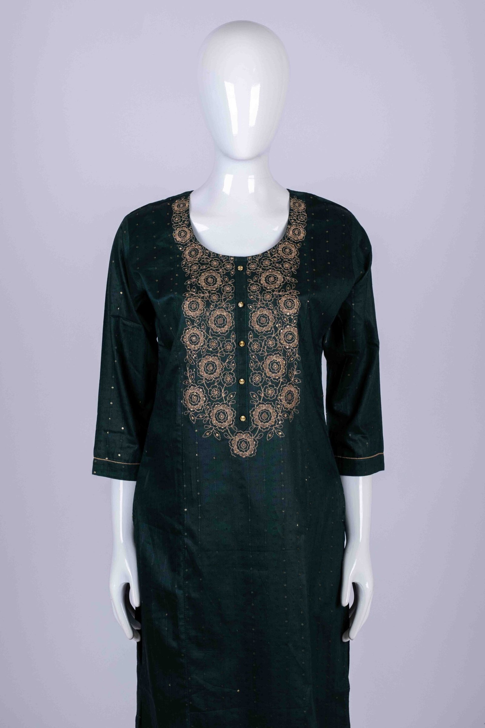 Women's Green floral embroidery kurta top with stone work