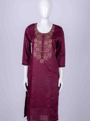 Women's Purple floral embroidery kurta top with stone work