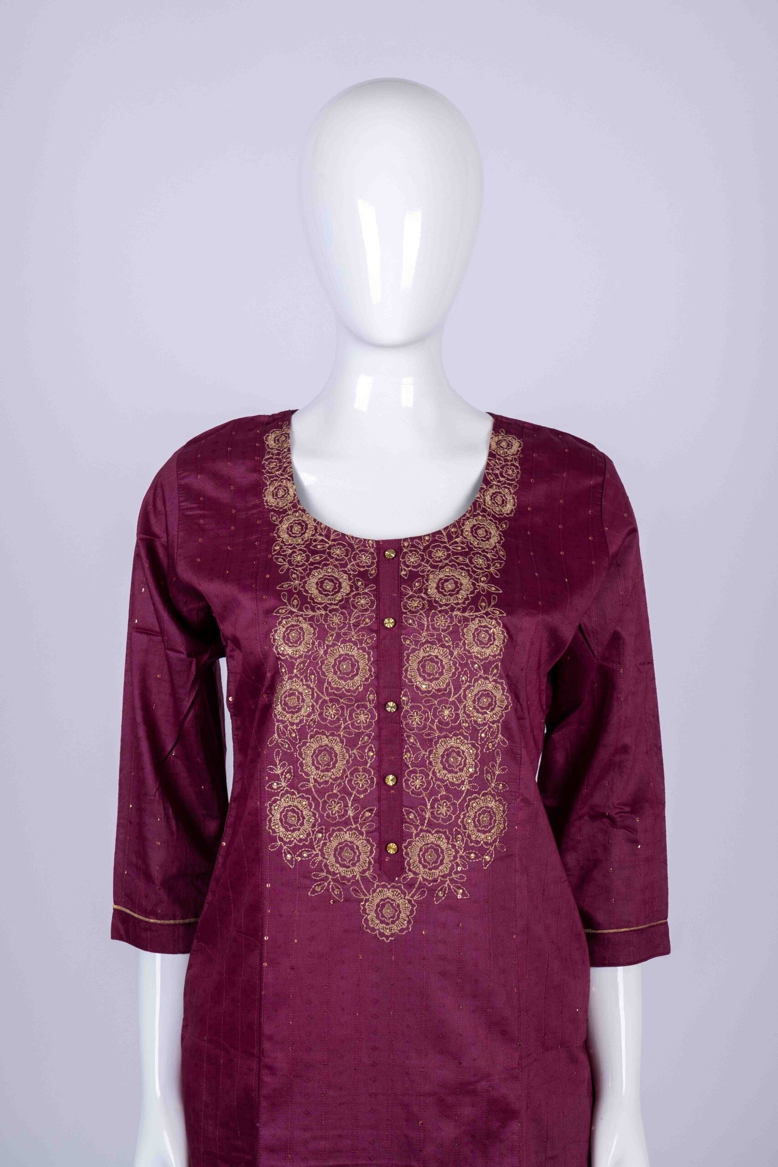 Women's Purple floral embroidery kurta top with stone work