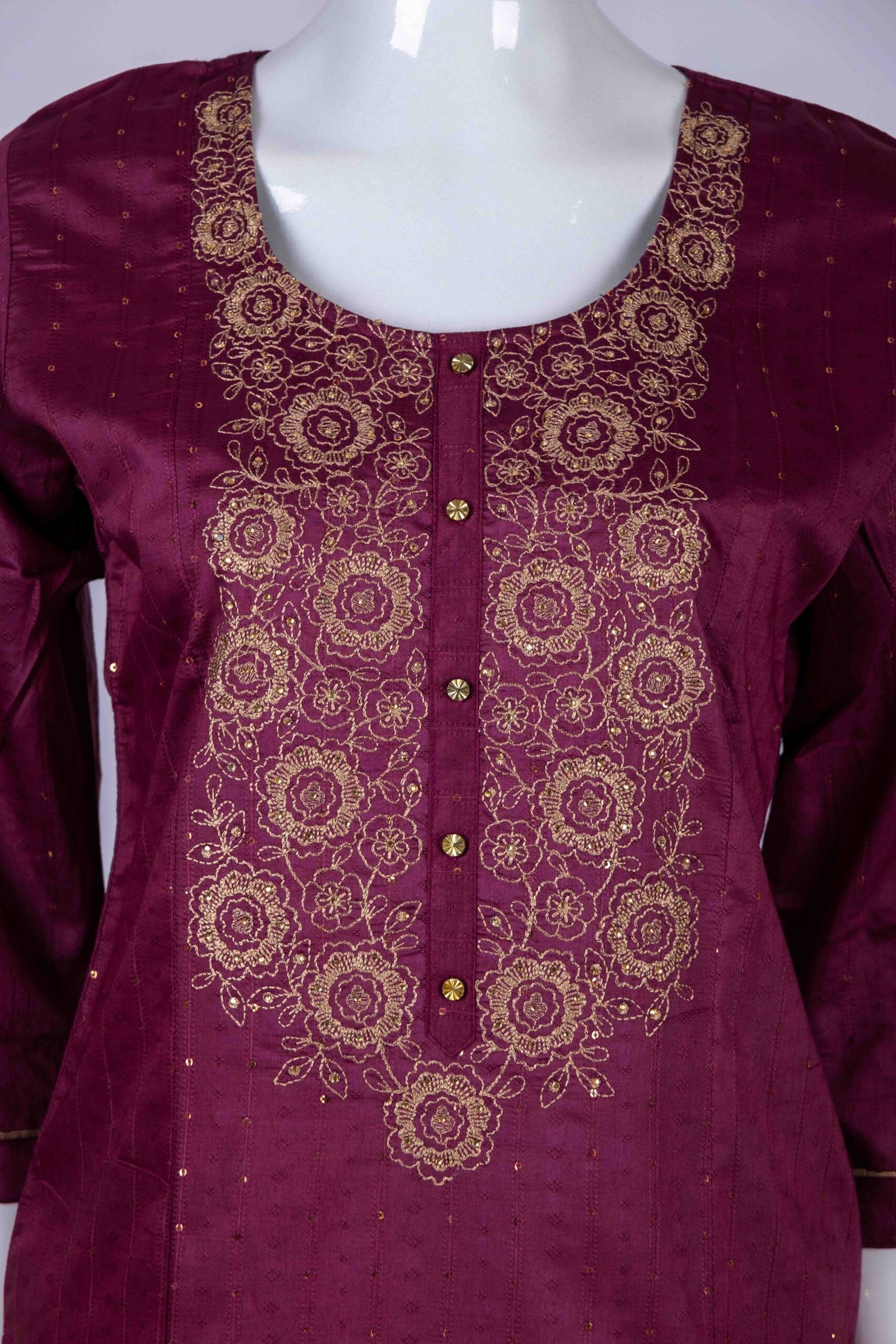 Women's Purple floral embroidery kurta top with stone work