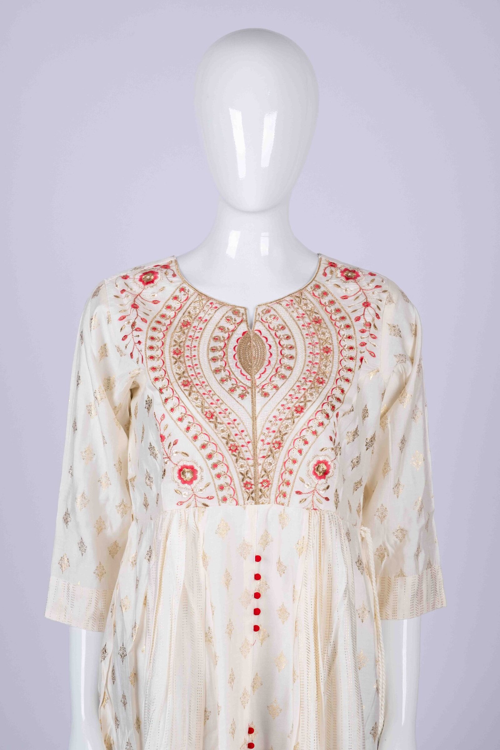 Women's White kurta top with ethnic embroidery