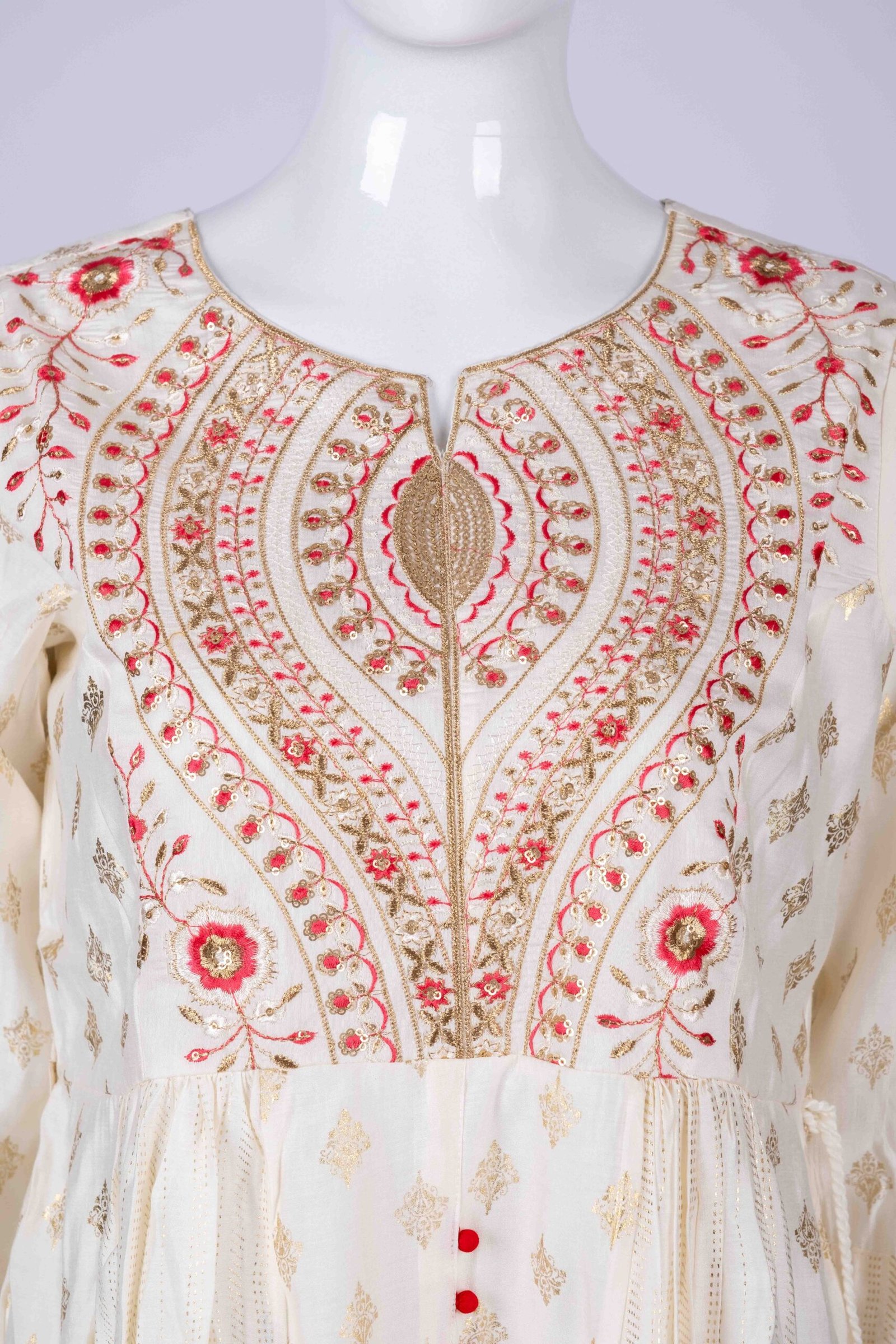 Women's White kurta top with ethnic embroidery