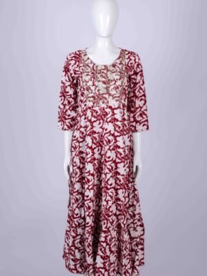 Women's Red & White floral print kurta top