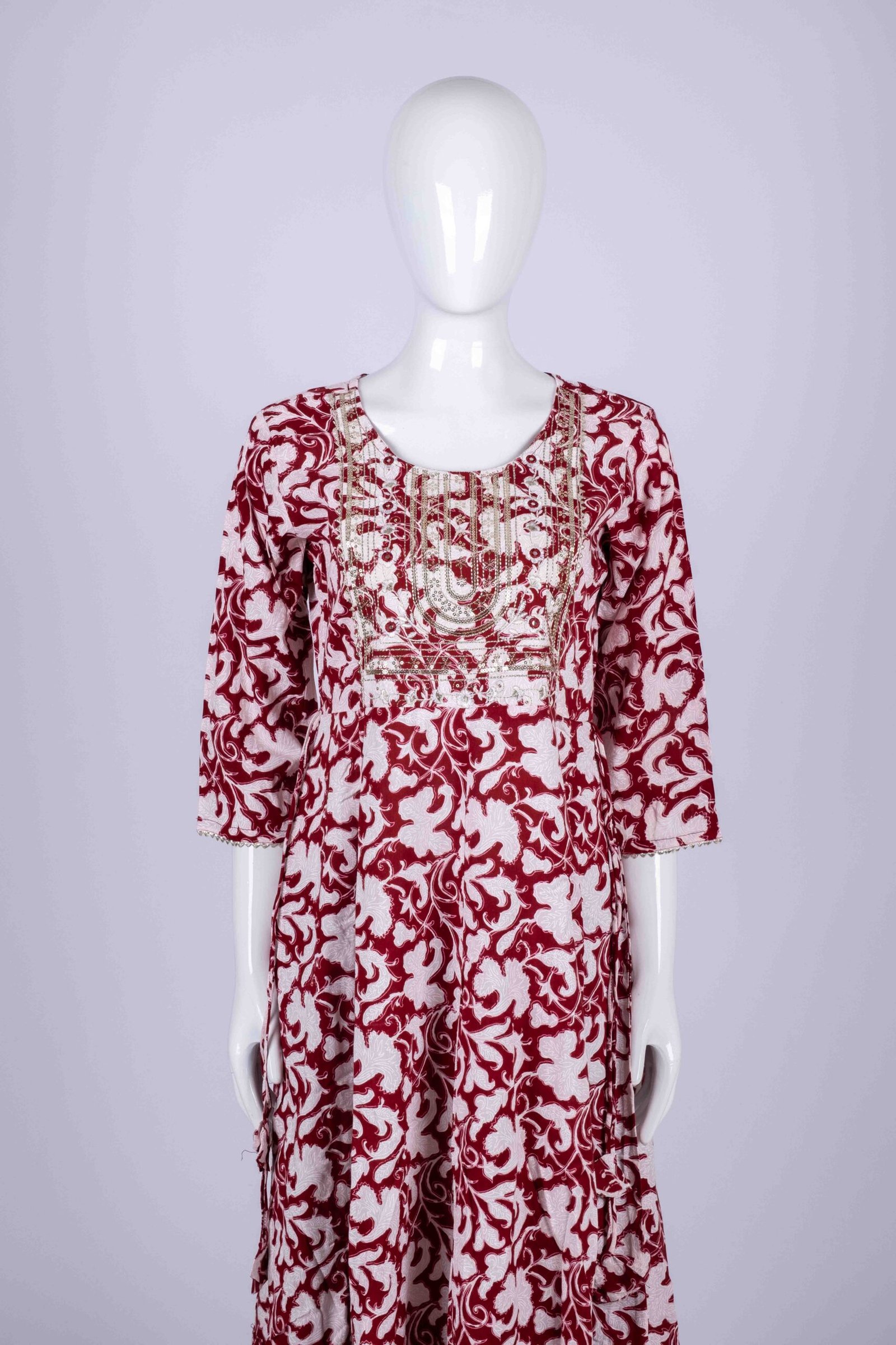 Women's Red & White floral print kurta top