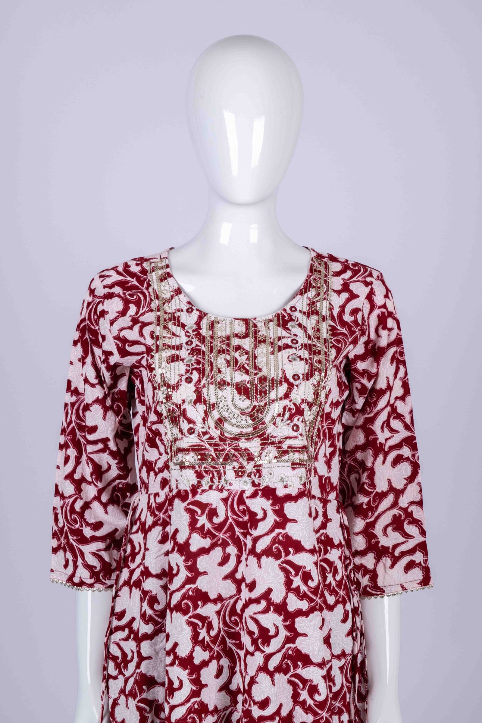 Women's Red & White floral print kurta top