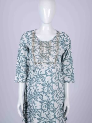 Women's Blue & White floral print kurta top