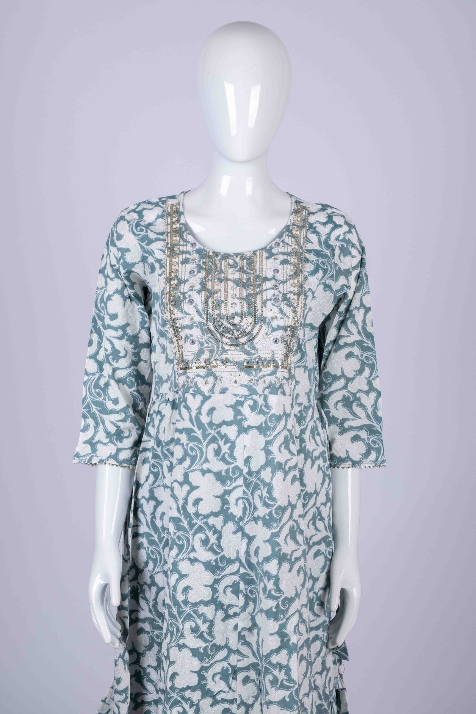 Women's Blue & White floral print kurta top