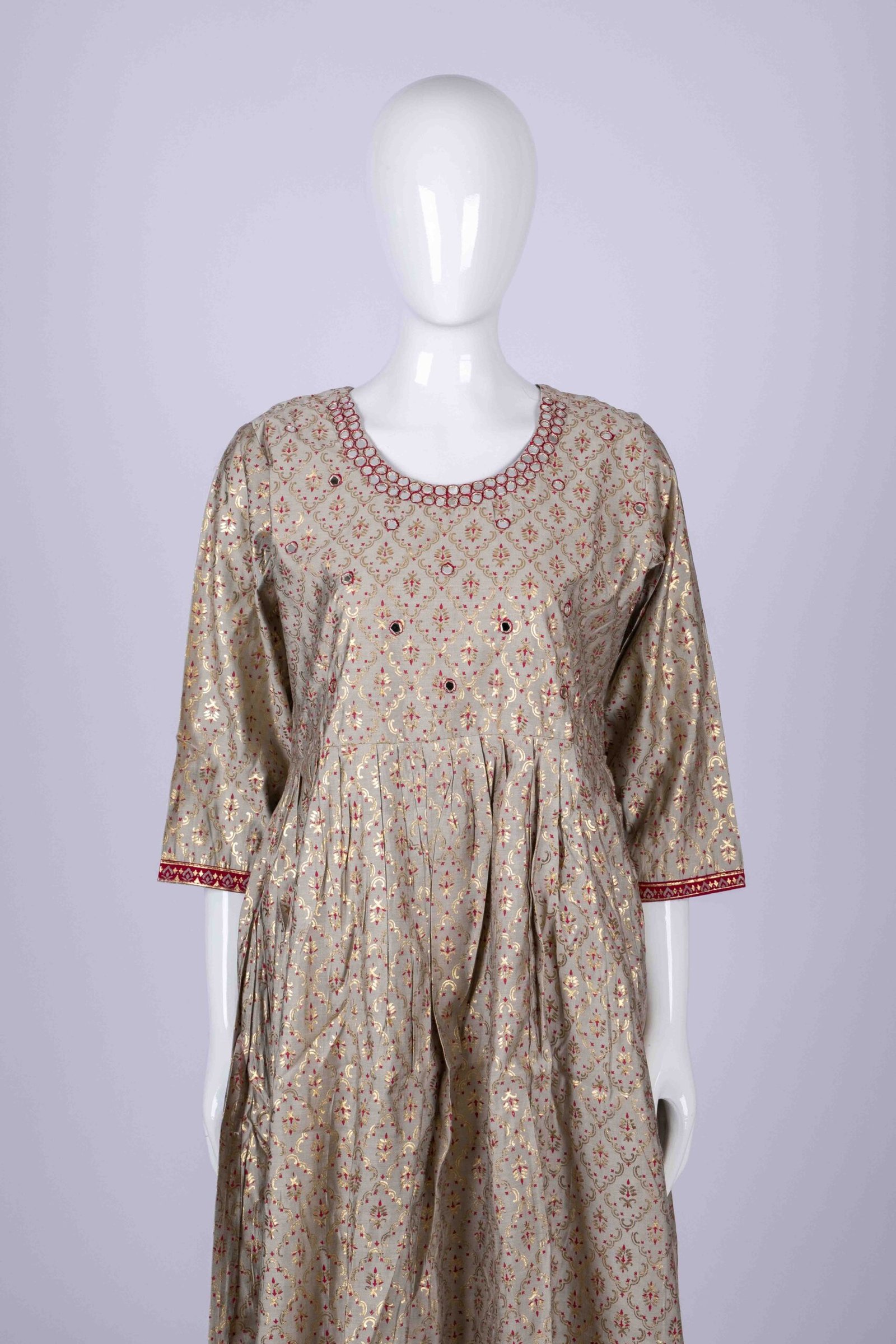 Women's Green ethnic printed kurta top with mirror embroidery