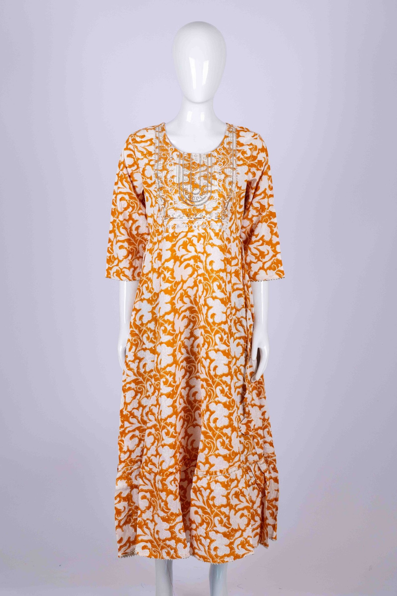 Women's Orange & White floral printed kurta top