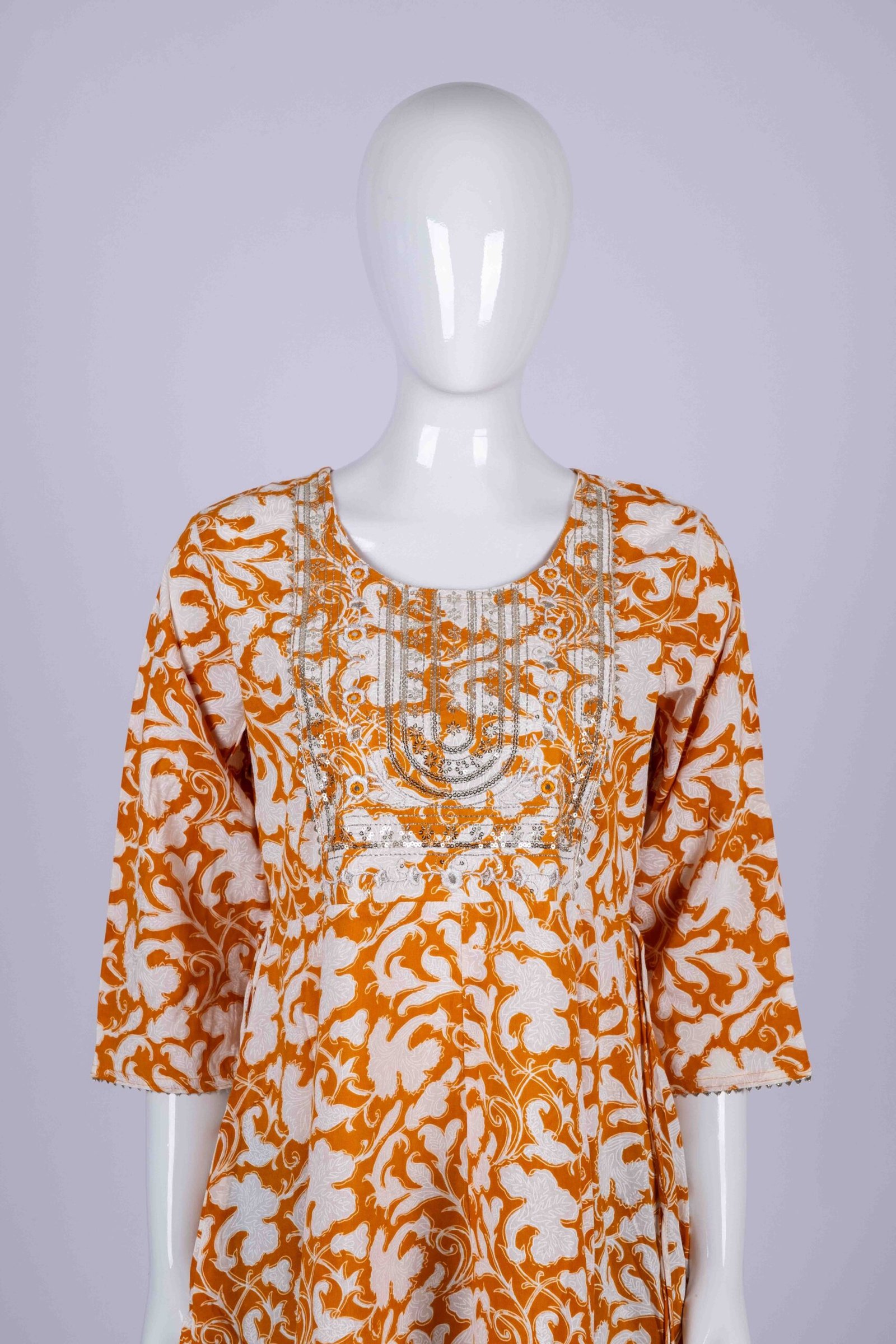 Women's Orange & White floral printed kurta top