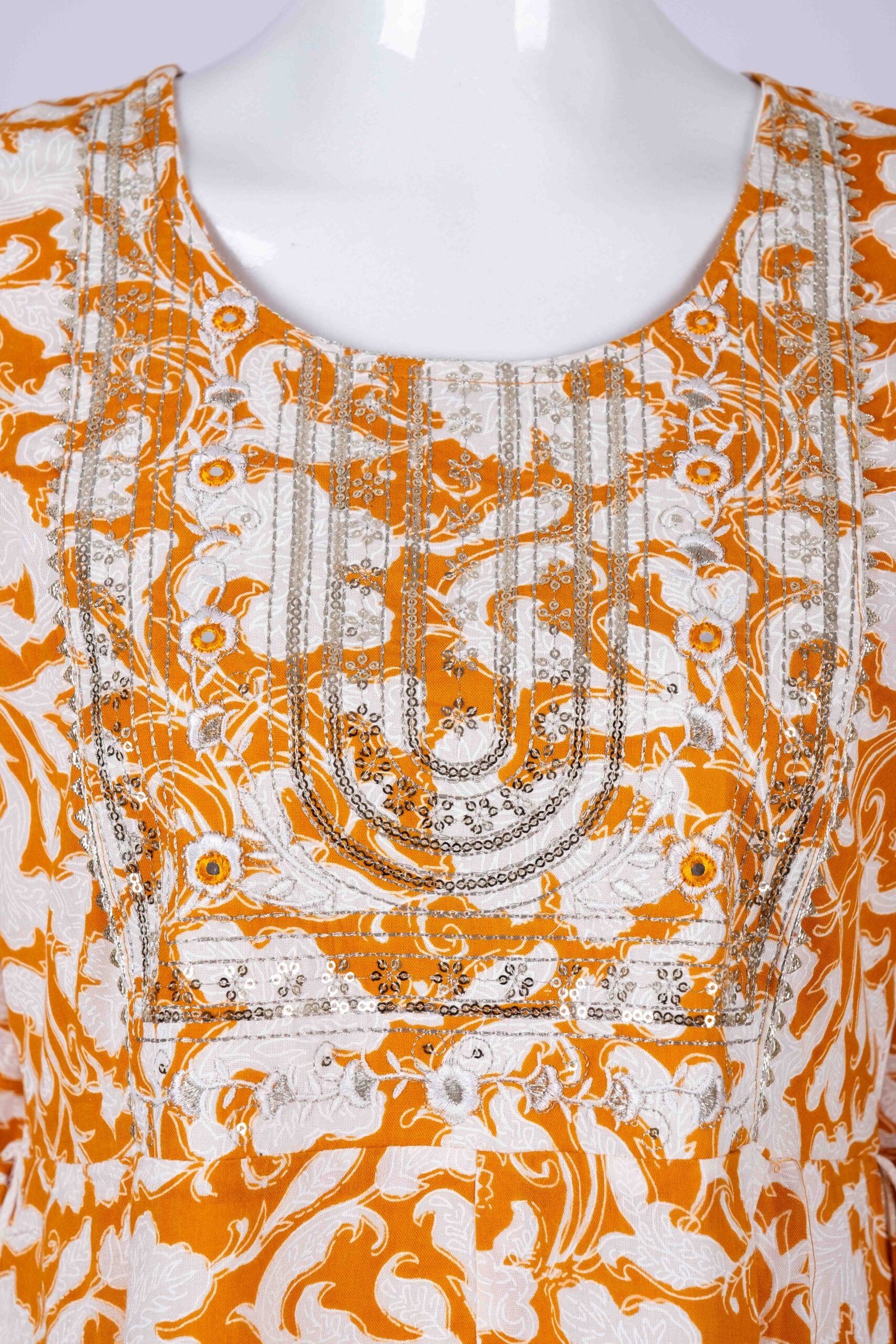 Women's Orange & White floral printed kurta top