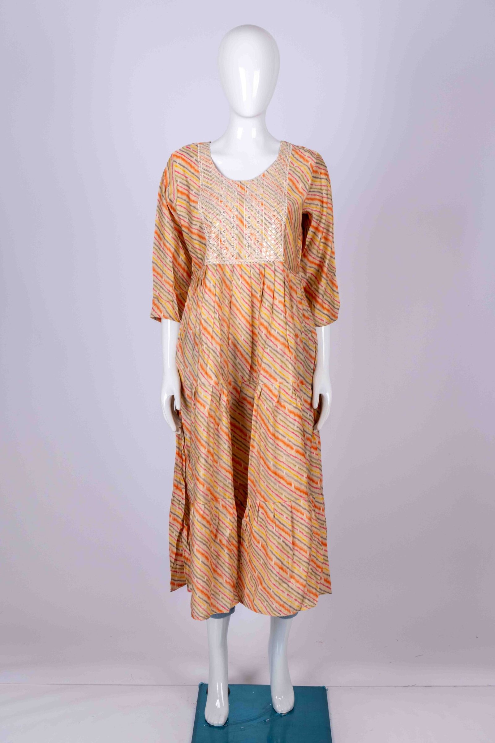 Women's Multi colour printed kurta top with white floral embroidery