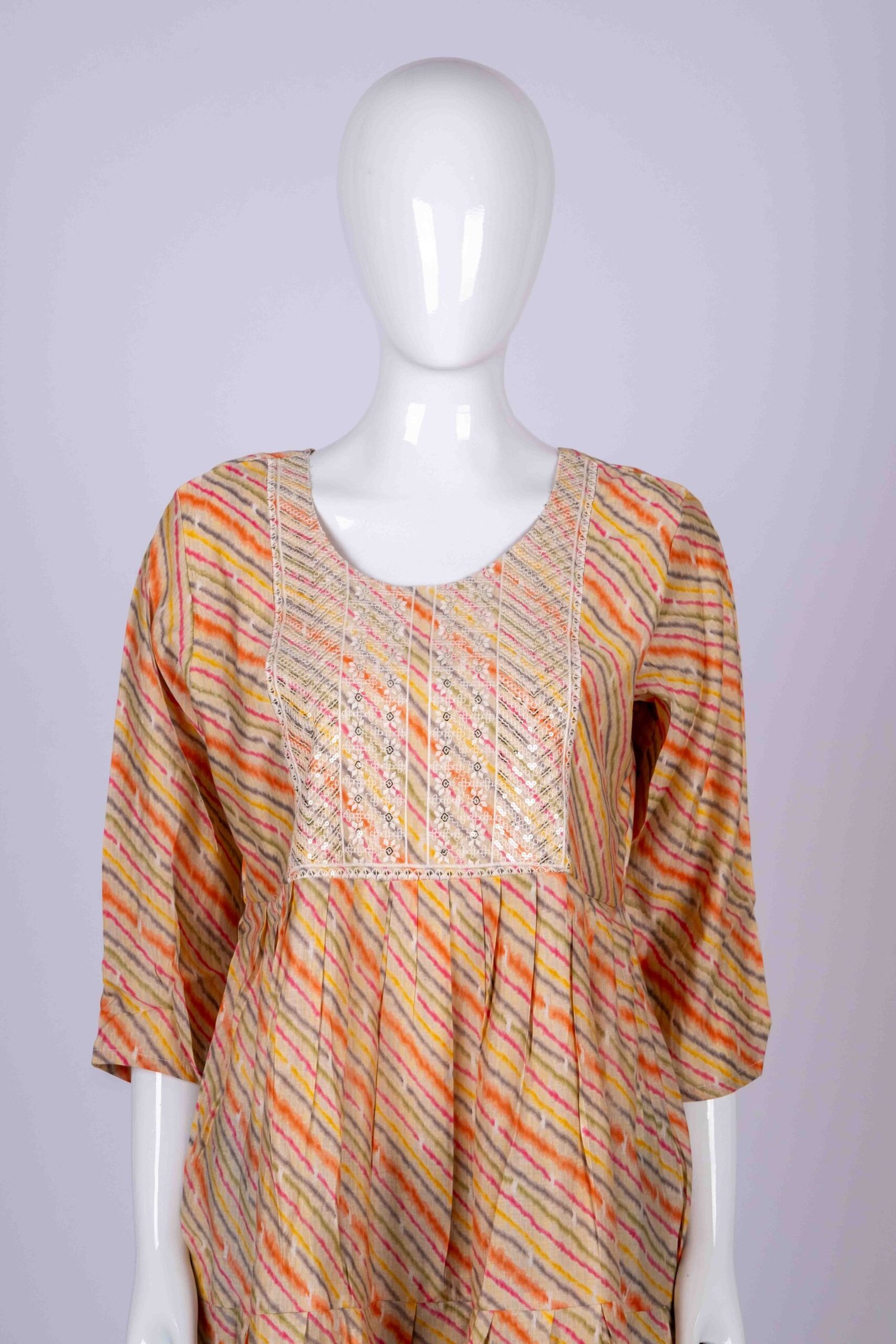 Women's Multi colour printed kurta top with white floral embroidery