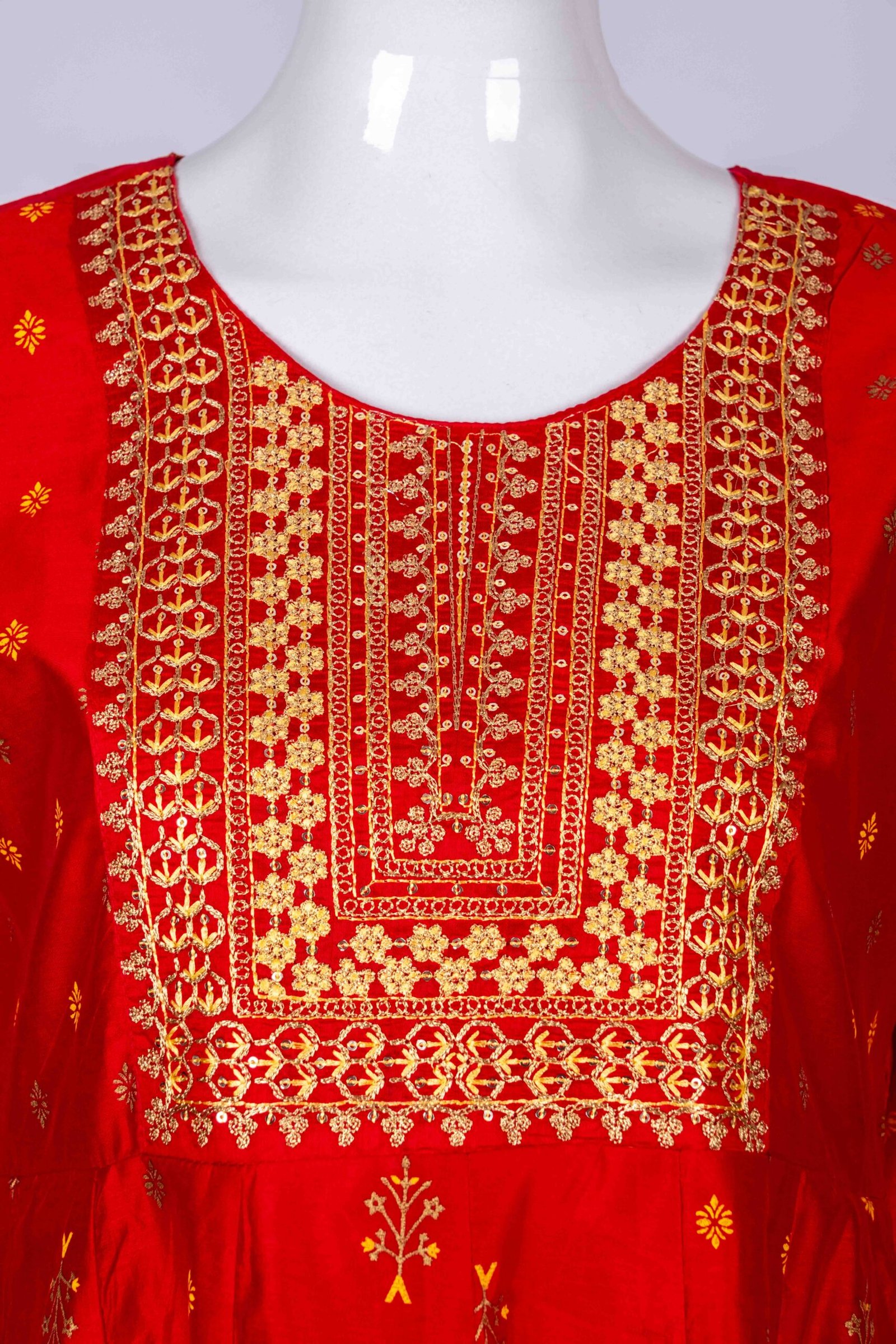 Women's Red ethnic printed kurta top with floral embroidery