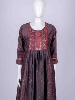 Women's Grey floral printed kurta top with chamki work