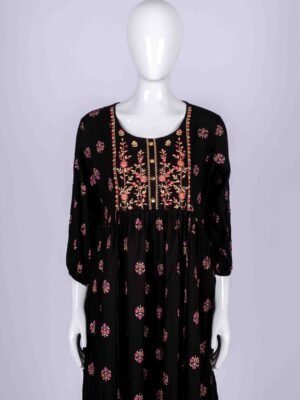 Women's Black floral embroidered kurta top