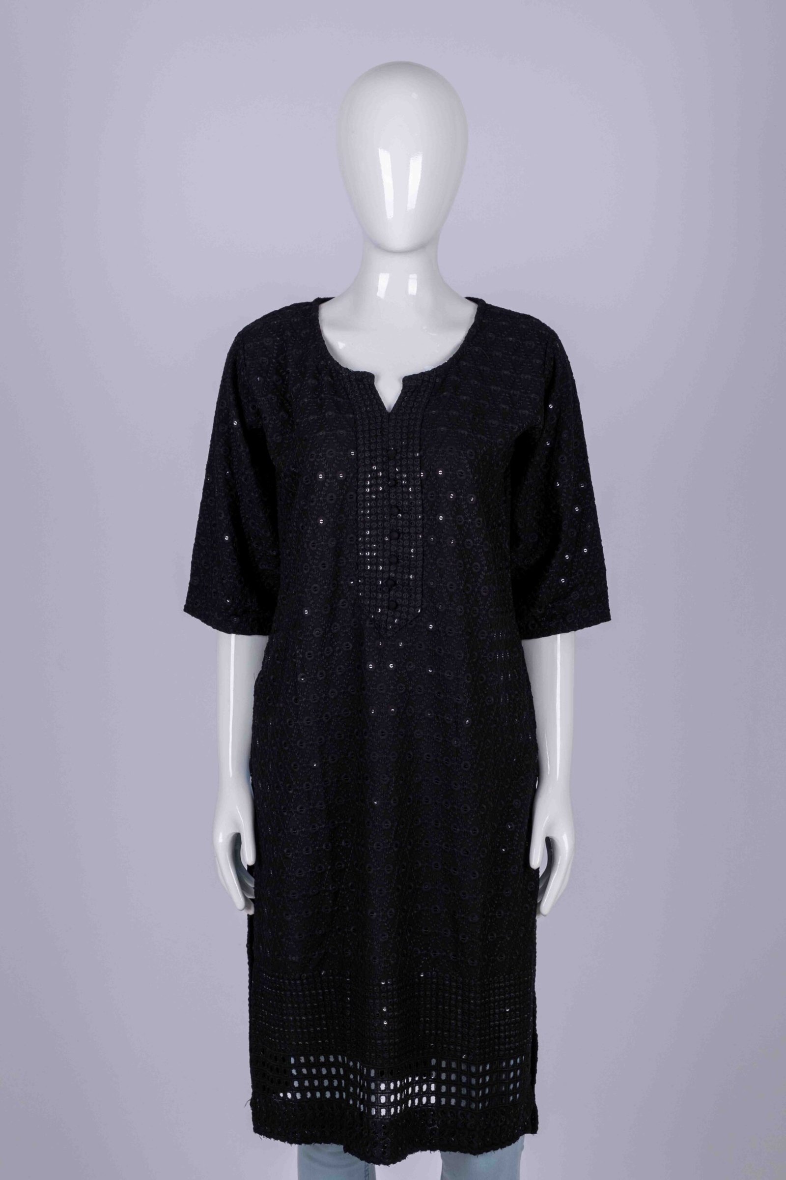 Women's Black solid classic chikankari and chamki embroidered kurta top