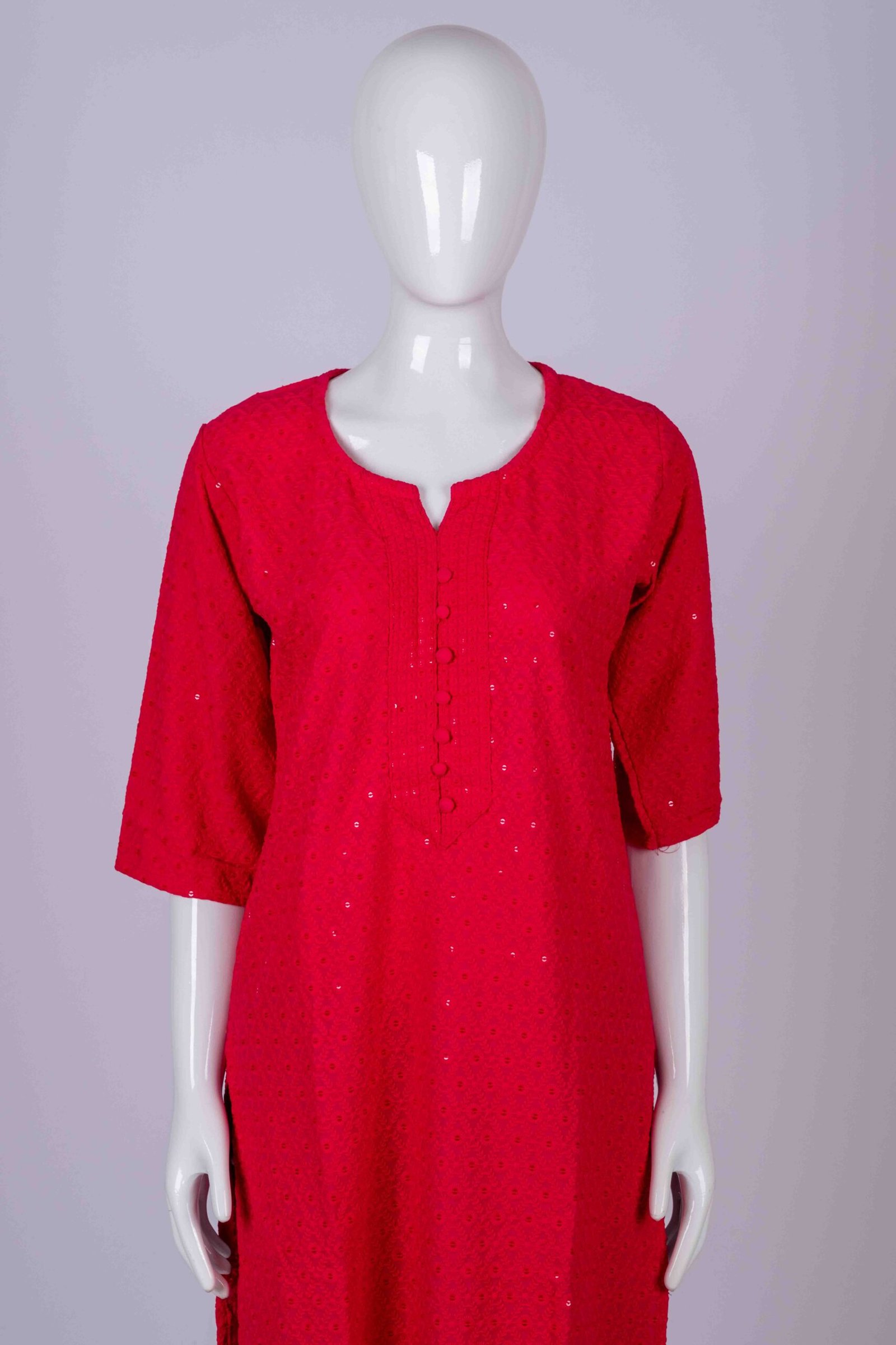 Women's Pink solid classic chikankari and chamki embroidered kurta top