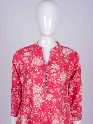 Women's Peachy Pink floral printed kurta top